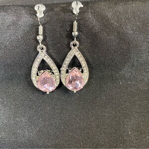 Silver & Pink Teardrop Crystal Earrings